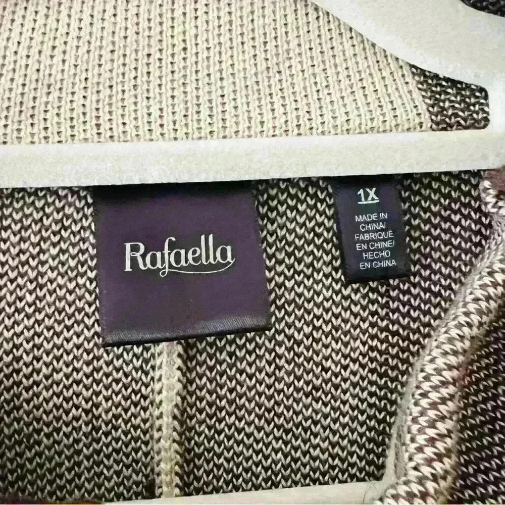 RAFAELLA 1X BROWN/TAN CHECKERED ZIPPERED COMFY FALL WINTER CAREER CAPE - Picture 2 of 7